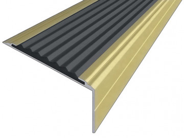 Алюминиевый накладной угол-порог с резиновой вставкой Премиум 50/7/26. Золотое покрытие, без отверстий под крепеж.