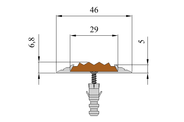 Схема монтажа алюминиевой антискользящей накладки под резиновые вставки.