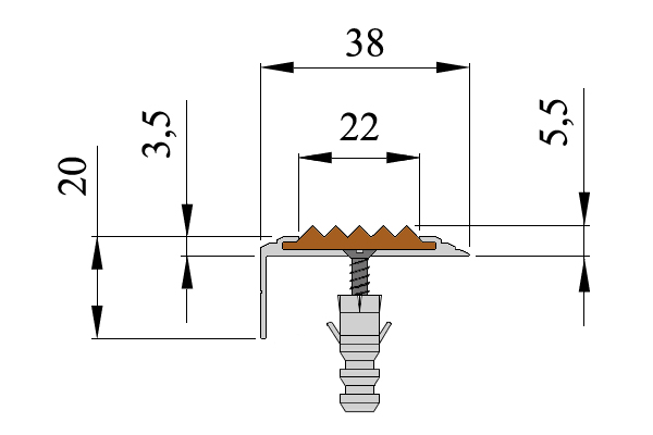 Угол-порог алюминиевый накладной на ступени схема крепления