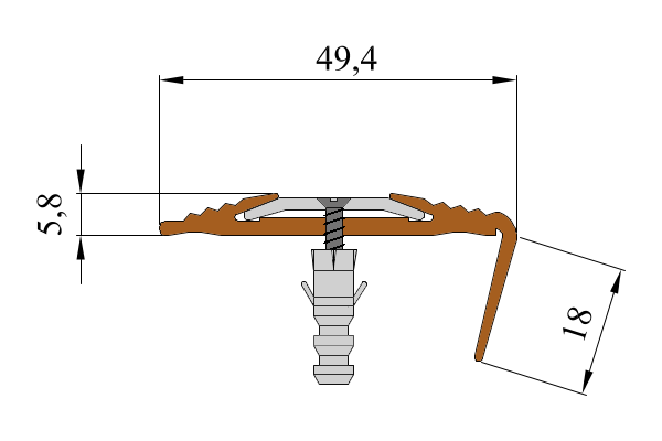 Противоскользящий угловой резиновый профиль с алюминиевой вставкой.